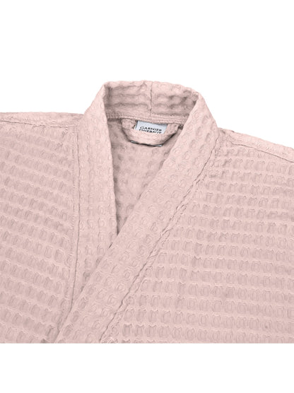 Peignoir femme rose poudre en coton avec col kimono, style détente