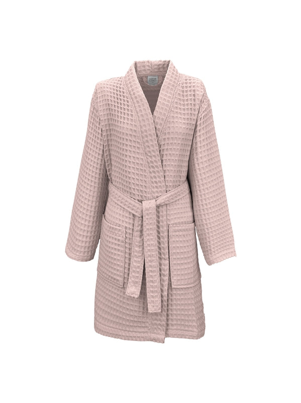 Peignoir femme rose poudre en coton avec col kimono, style détente