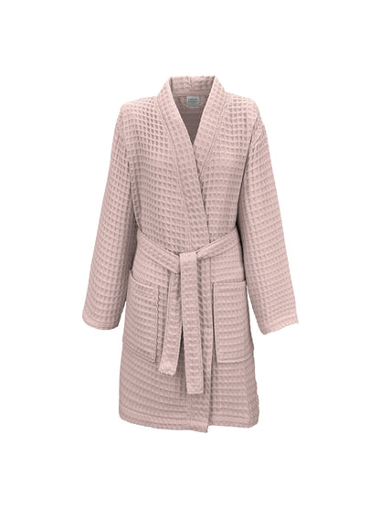 Peignoir femme rose poudre en coton avec col kimono, style détente