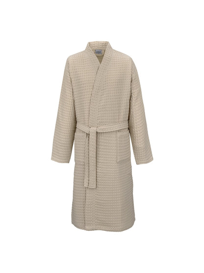 Peignoir homme en coton naturel beige avec col kimono, style détente