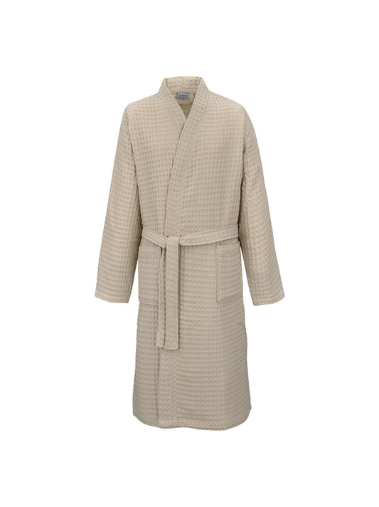 Peignoir homme en coton naturel beige avec col kimono, style détente