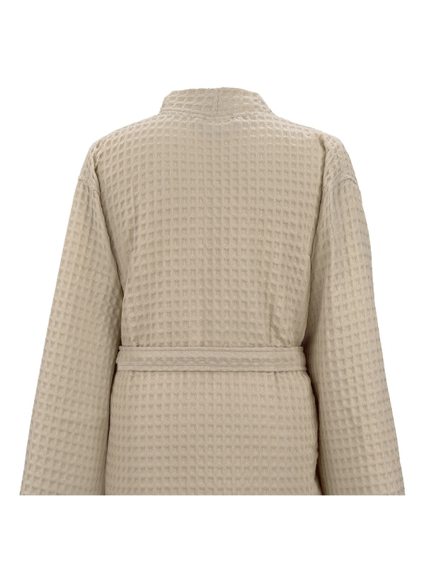 Peignoir homme en coton naturel beige avec col kimono, style détente