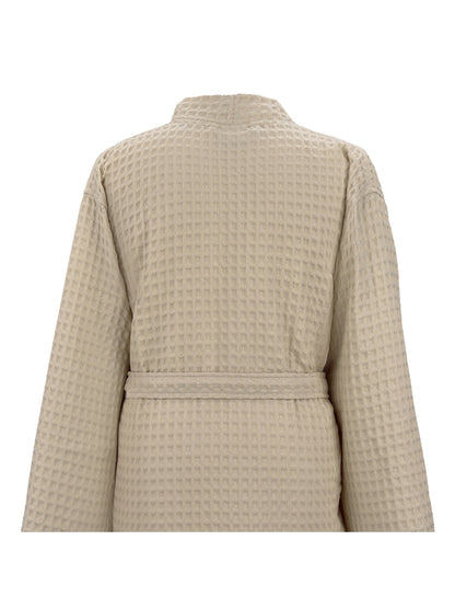 Peignoir homme en coton naturel beige avec col kimono, style détente