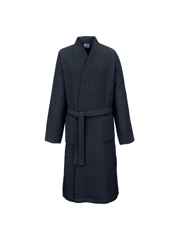 Peignoir homme long marine en coton nid d’abeille avec col kimono