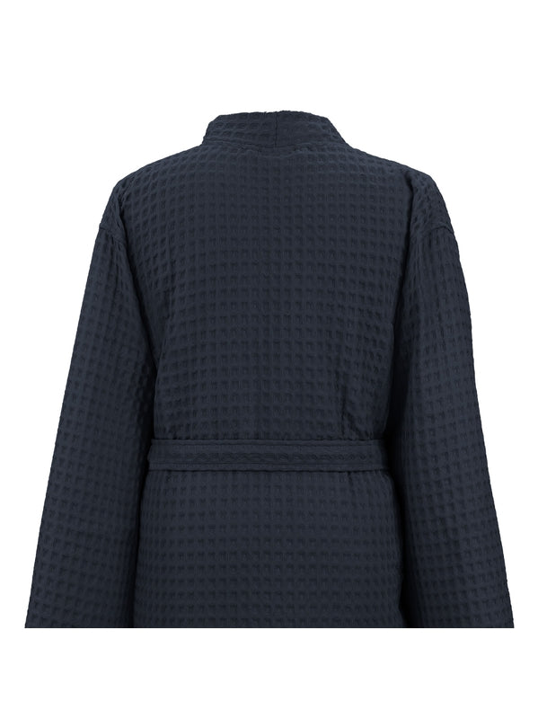Peignoir homme long marine en coton nid d’abeille avec col kimono