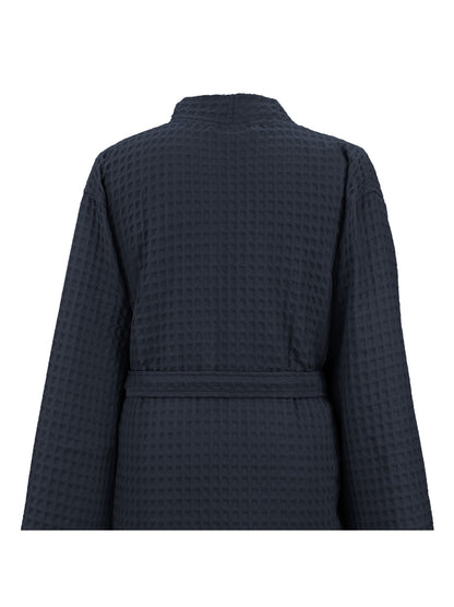 Peignoir homme long marine en coton nid d’abeille avec col kimono