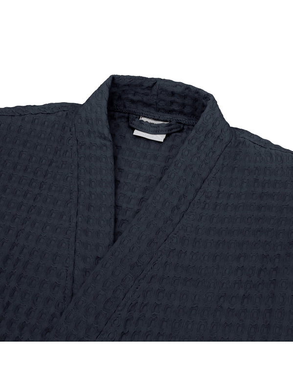 Peignoir homme long marine en coton nid d’abeille avec col kimono