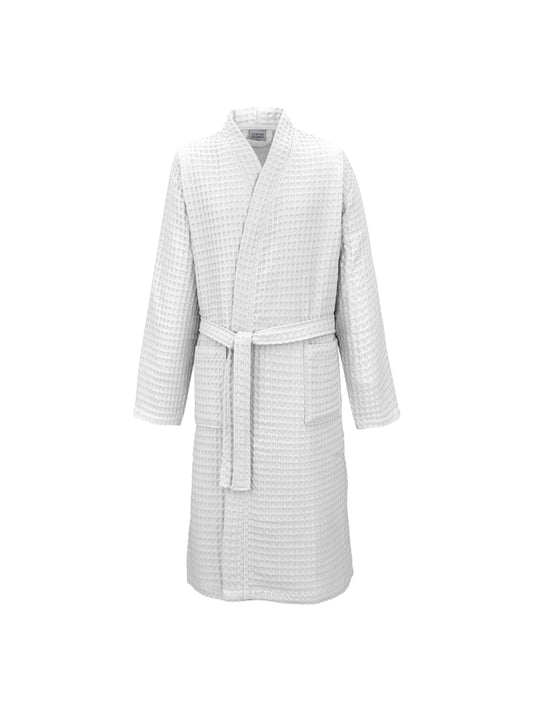 Peignoir homme blanc en coton nid d’abeille avec col kimono, taille L