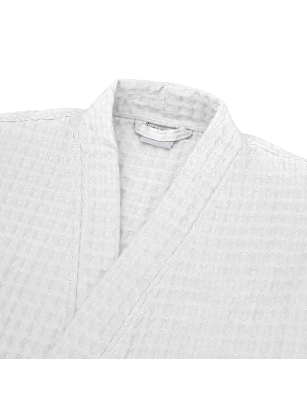Peignoir homme blanc en coton nid d’abeille avec col kimono, taille L