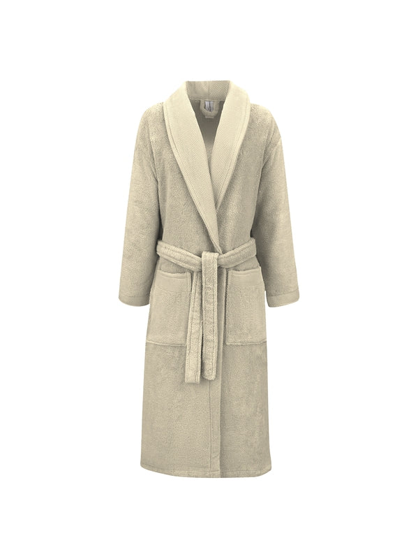 Peignoir Elea Angora beige en coton zéro twist avec col châle et ceinture