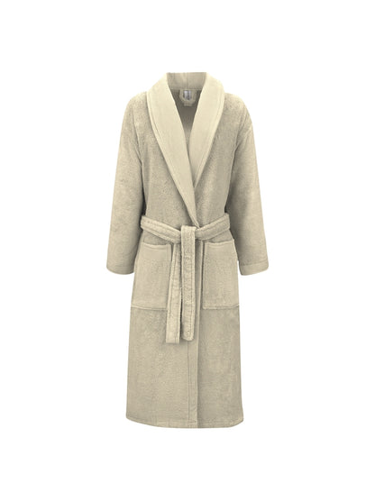 Peignoir Elea Angora beige en coton zéro twist avec col châle et ceinture