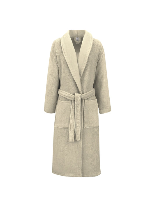 Peignoir Elea Angora beige en coton zéro twist avec col châle et ceinture