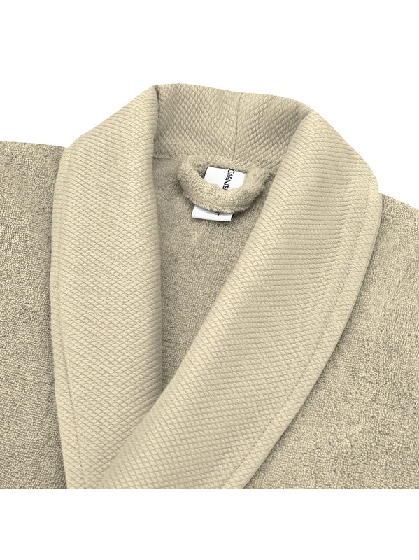 Peignoir Elea Angora beige en coton zéro twist avec col châle et ceinture