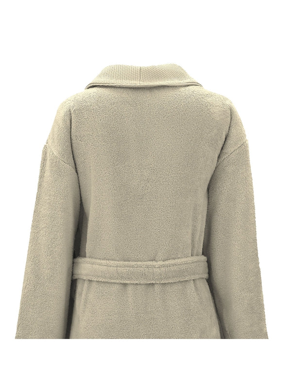 Peignoir Elea Angora beige en coton zéro twist avec col châle et ceinture