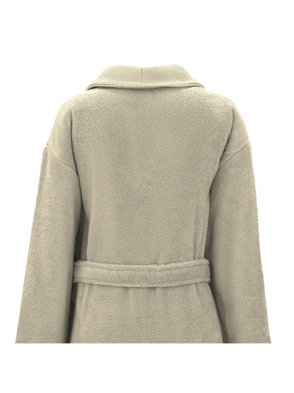 Peignoir Elea Angora beige en coton zéro twist avec col châle et ceinture