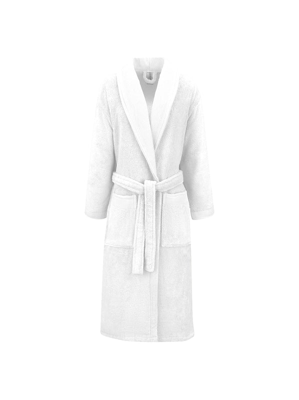 Peignoir Elea blanc en coton avec col châle et finitions armurées