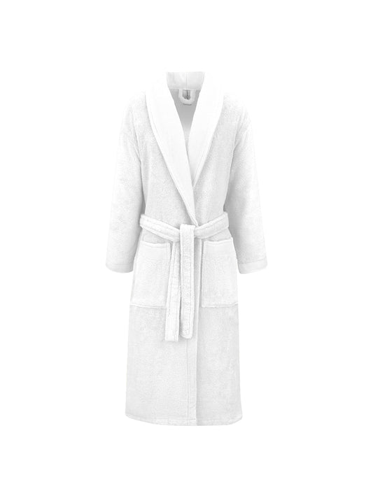 Peignoir Elea blanc en coton avec col châle et finitions armurées
