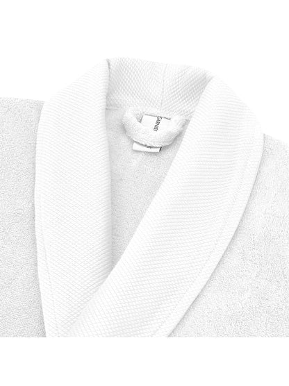 Peignoir Elea blanc en coton avec col châle et finitions armurées