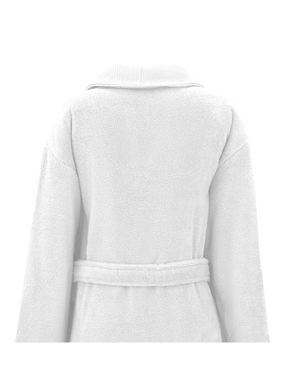 Peignoir Elea blanc en coton avec col châle et finitions armurées