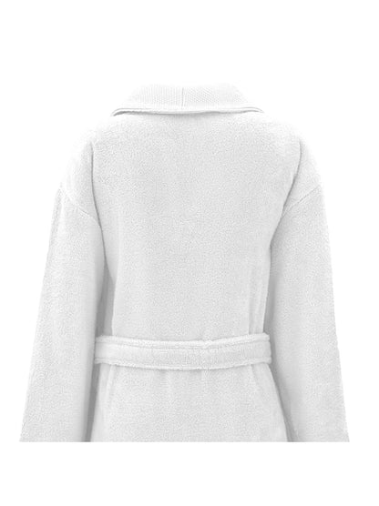 Peignoir Elea blanc en coton avec col châle et finitions armurées