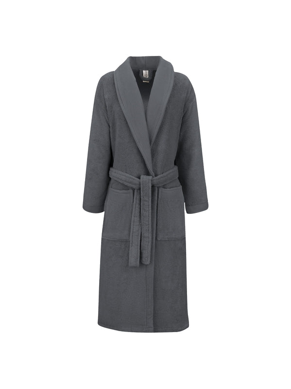 Peignoir Elea Carbone en coton 100% anthracite, col châle et finitions renforcées