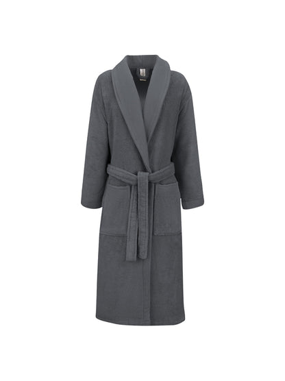 Peignoir Elea Carbone en coton 100% anthracite, col châle et finitions renforcées