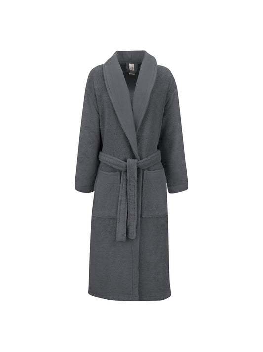 Peignoir Elea Carbone en coton 100% anthracite, col châle et finitions renforcées