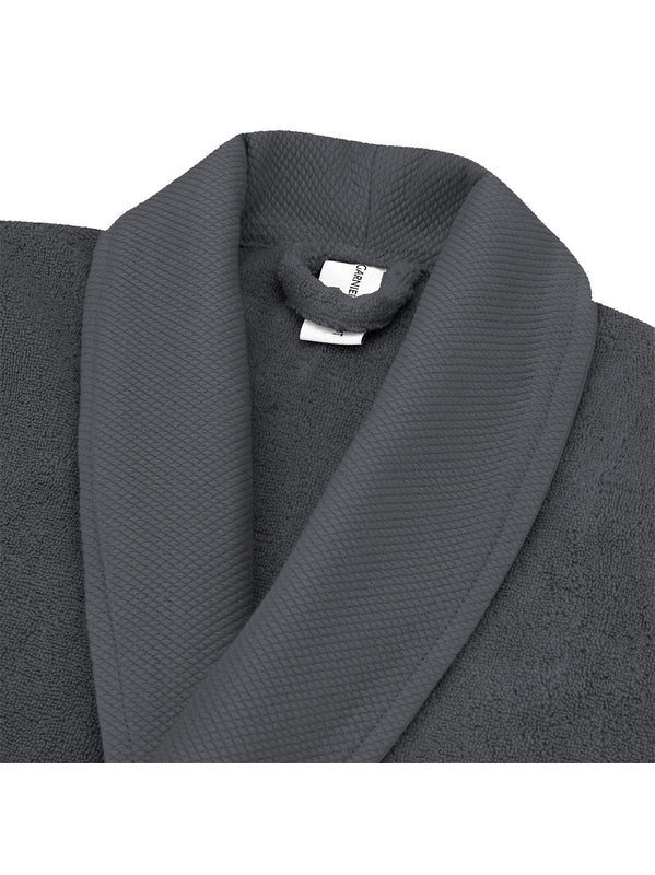 Peignoir Elea Carbone en coton 100% anthracite, col châle et finitions renforcées