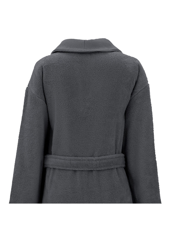 Peignoir Elea Carbone en coton 100% anthracite, col châle et finitions renforcées