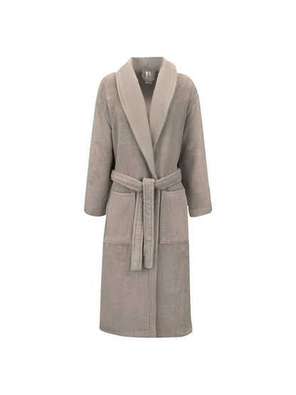 Peignoir Elea chataignes en coton beige avec col chale, taille S