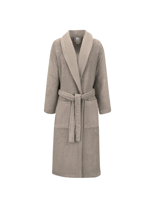 Peignoir Elea chataignes en coton beige avec col chale, taille S