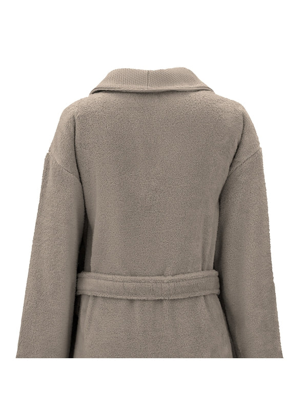 Peignoir Elea chataignes en coton beige avec col chale, taille S
