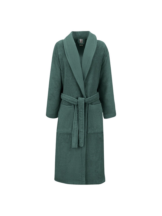 Peignoir de bain Elea anthracite en coton, col châle, poches et ceinture