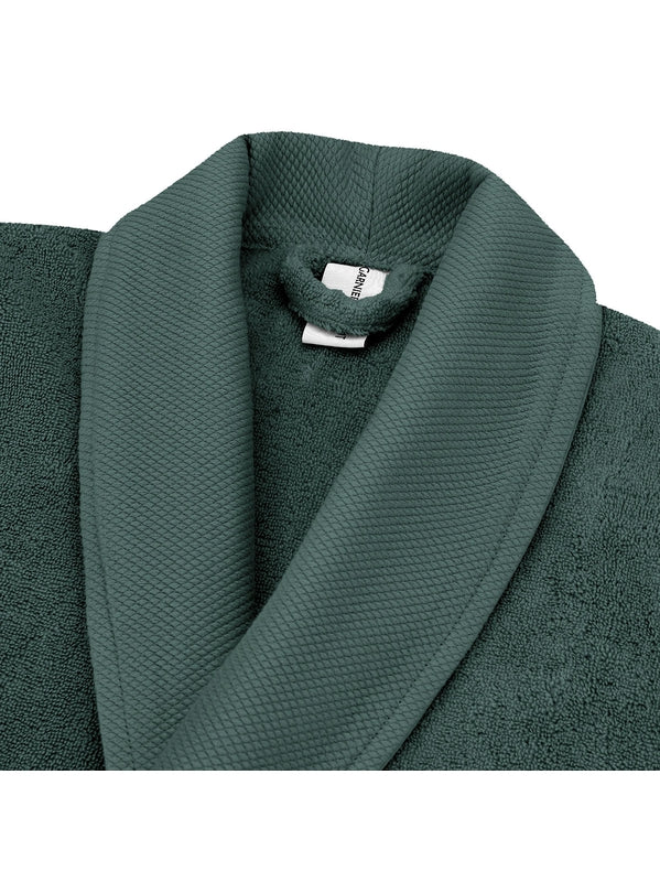 Peignoir de bain Elea anthracite en coton, col châle, poches et ceinture