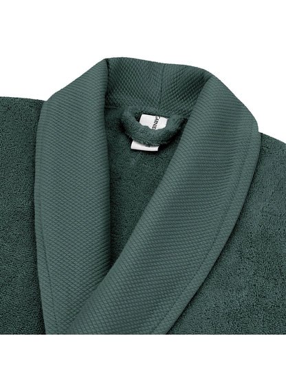 Peignoir de bain Elea anthracite en coton, col châle, poches et ceinture