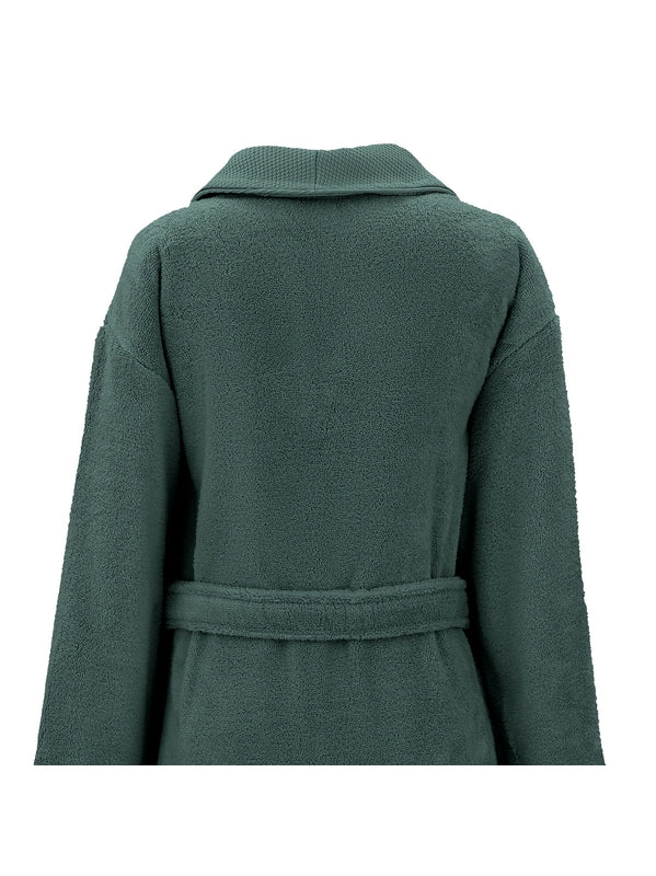 Peignoir de bain Elea anthracite en coton, col châle, poches et ceinture