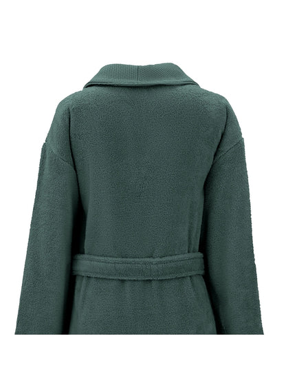 Peignoir de bain Elea anthracite en coton, col châle, poches et ceinture