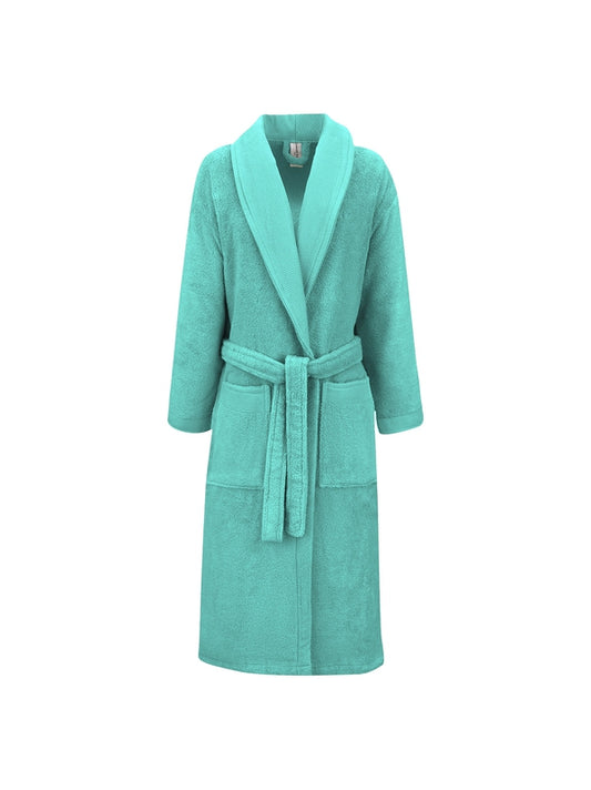 Peignoir en coton bleu Curacao avec col châle et poches