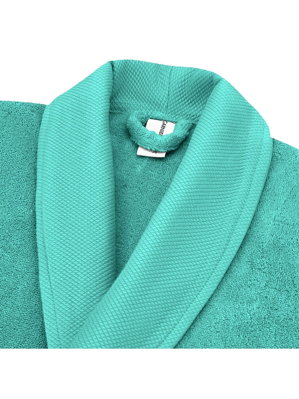 Peignoir en coton bleu Curacao avec col châle et poches