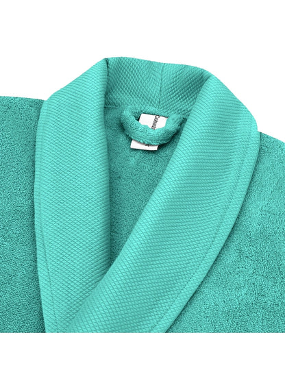 Peignoir en coton bleu Curacao avec col châle et poches