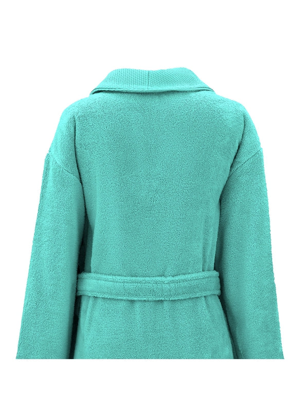 Peignoir en coton bleu Curacao avec col châle et poches