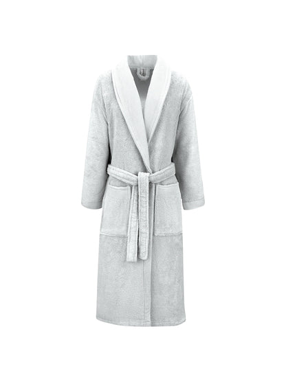 Peignoir Elea Nuage gris 100% coton avec col châle et ceinture, finitions armurées