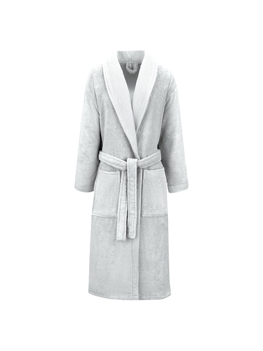 Peignoir Elea Nuage gris 100% coton avec col châle et ceinture, finitions armurées