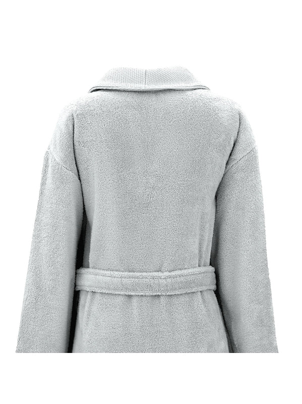 Peignoir Elea Nuage gris 100% coton avec col châle et ceinture, finitions armurées