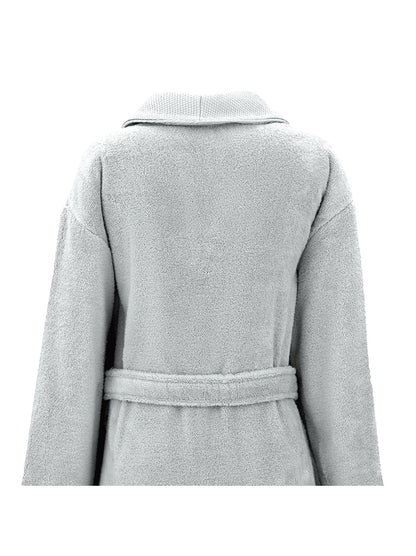 Peignoir Elea Nuage gris 100% coton avec col châle et ceinture, finitions armurées