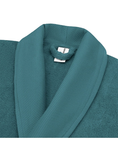 Peignoir Elea bleu pétrole en coton 100% avec col châle et finitions armurées