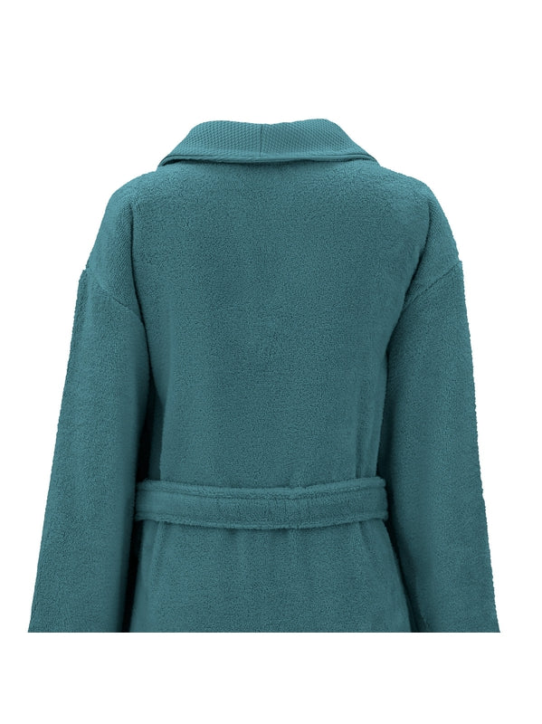 Peignoir Elea bleu pétrole en coton 100% avec col châle et finitions armurées