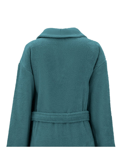 Peignoir Elea bleu pétrole en coton 100% avec col châle et finitions armurées