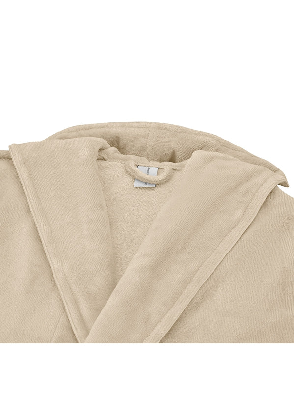 Peignoir teddy angora adulte ecru en coton polyester avec capuche et poches