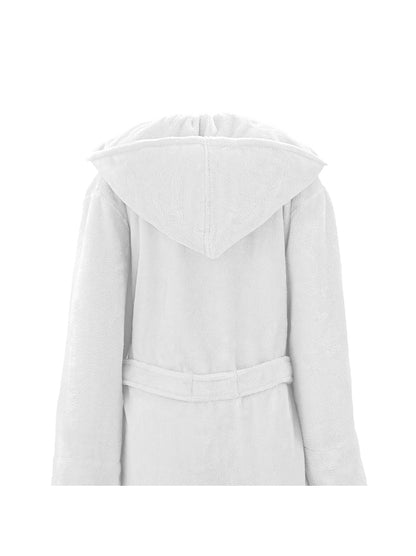 Peignoir teddy adulte blanc avec capuche, poches et passepoil cordelette